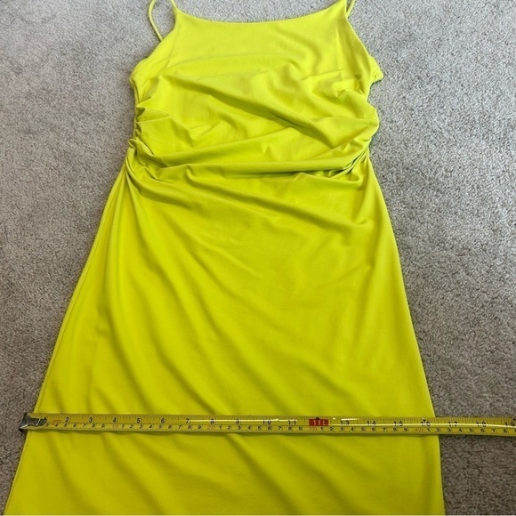 Zara lime green yellow ruched bodycon spaghetti strap maxi dress Sz L NWOT - Picture 11 of 12